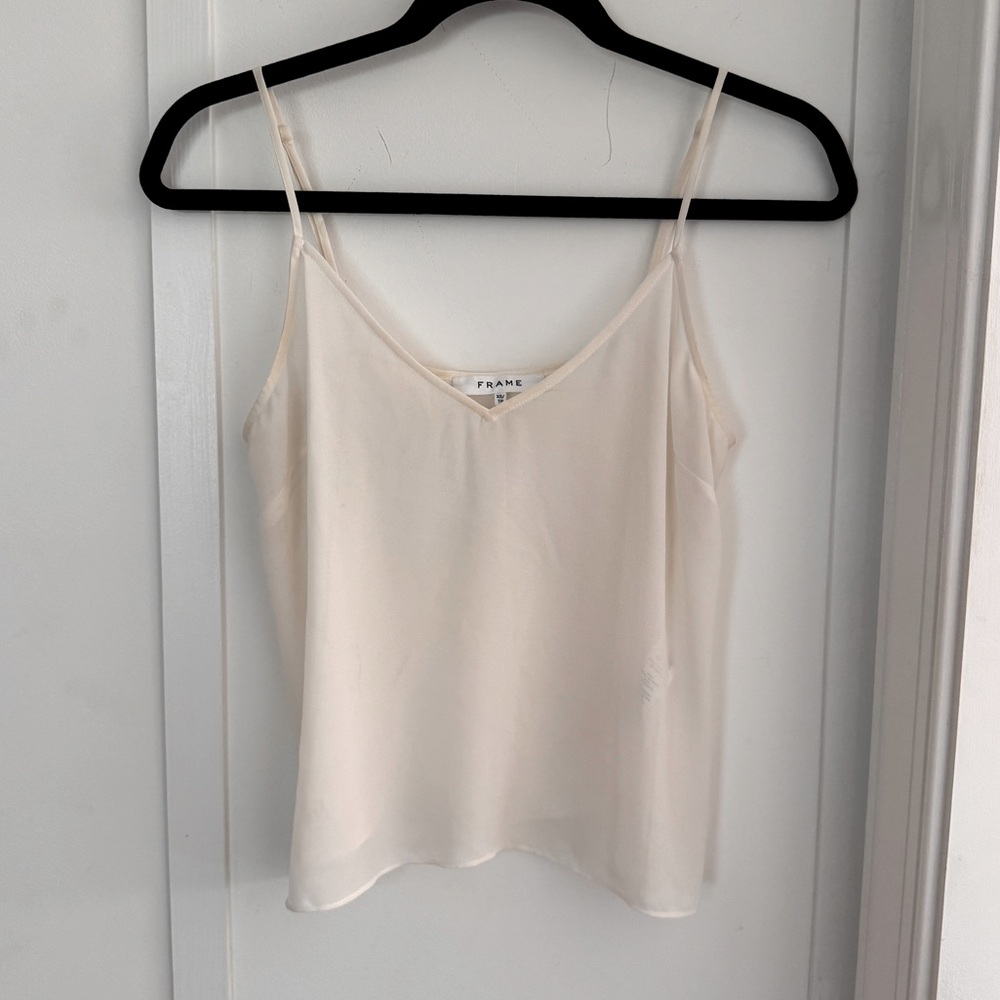 FRAME V-Neck Sheer Cami Top in off white